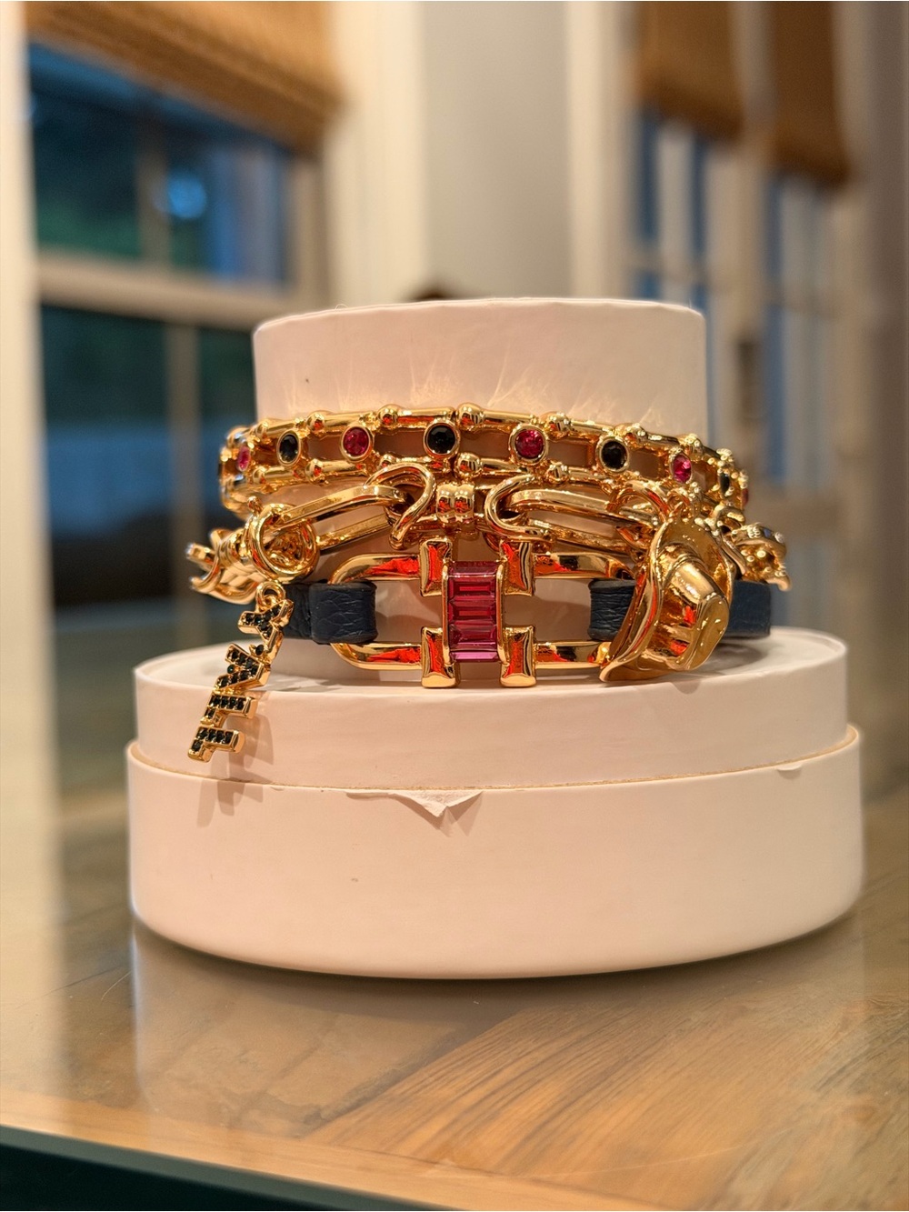 Bomb Party NWT “Southern Charm” Gold-Tone Bracelets Navy Leather Accent! - Picture 11 of 12